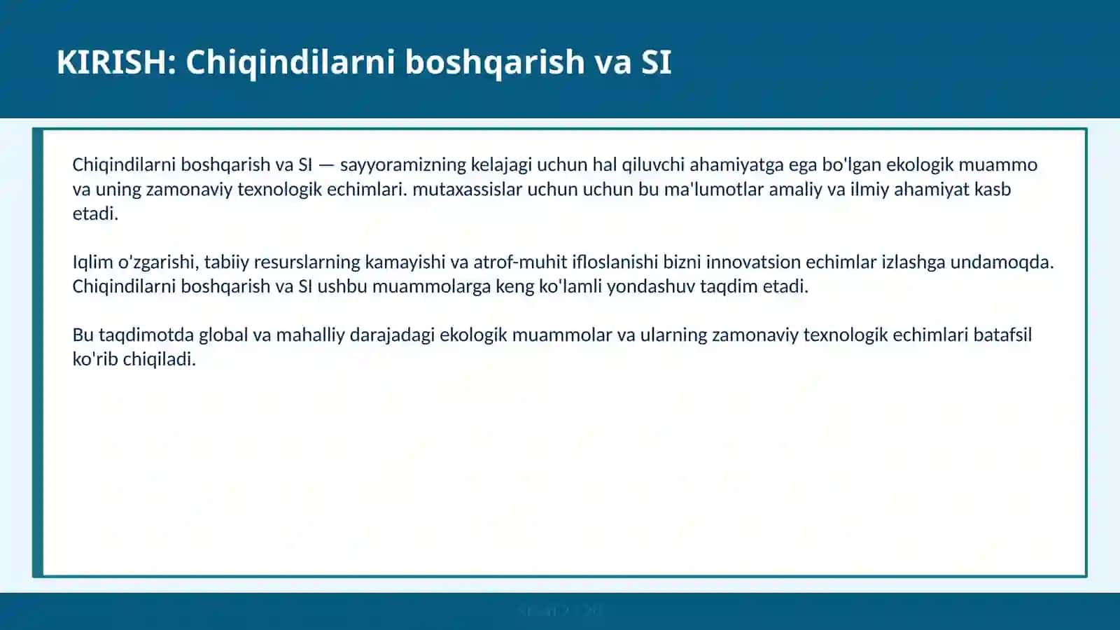 Chiqindilarni boshqarish va SI 2