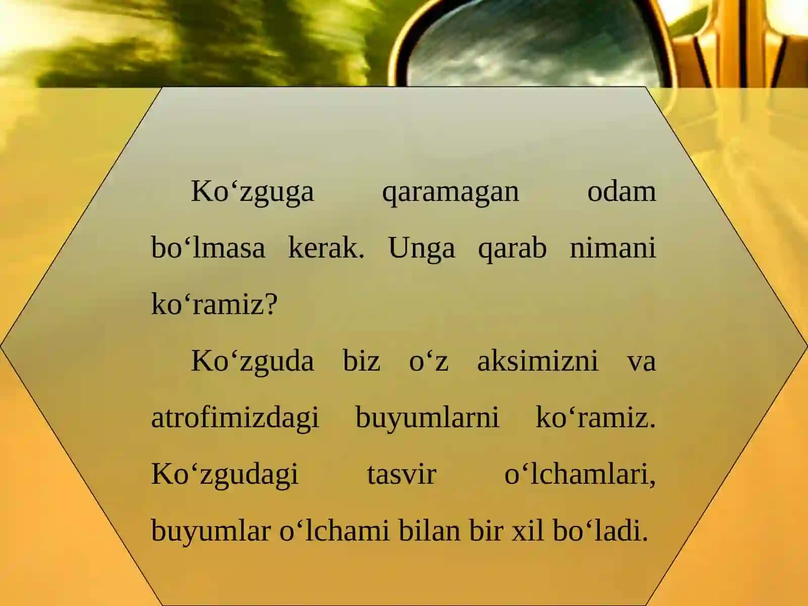 6-sinf fizika darsligi Yassi ko'zgu 2