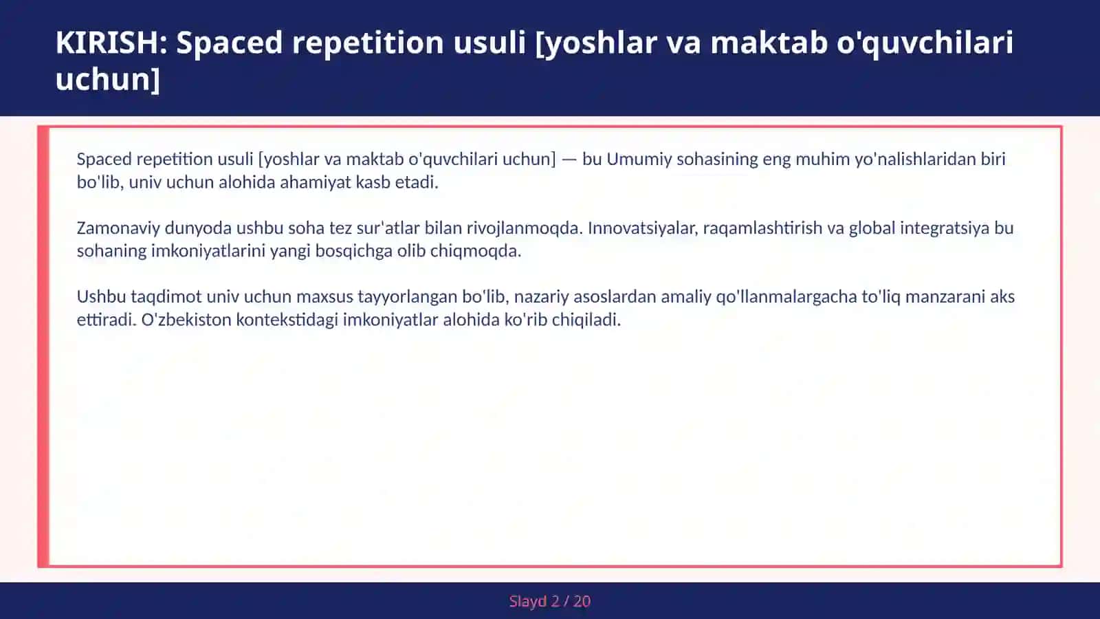 Spaced repetition usuli [yoshlar va maktab o'quvchilari uchun] 2