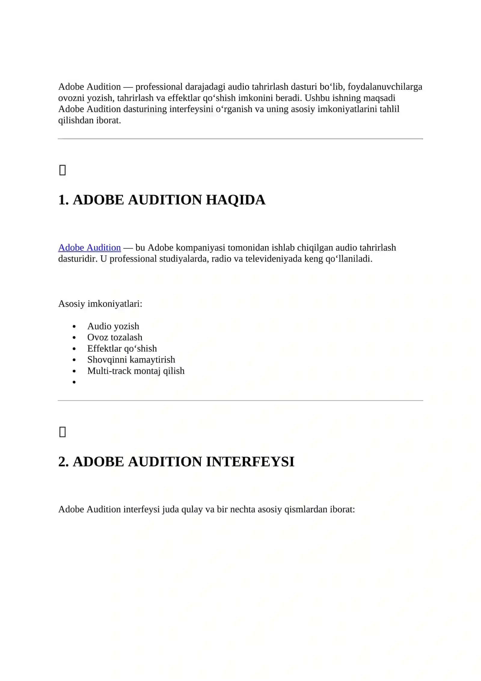 ADOBE AUDITION HAQIDA 2