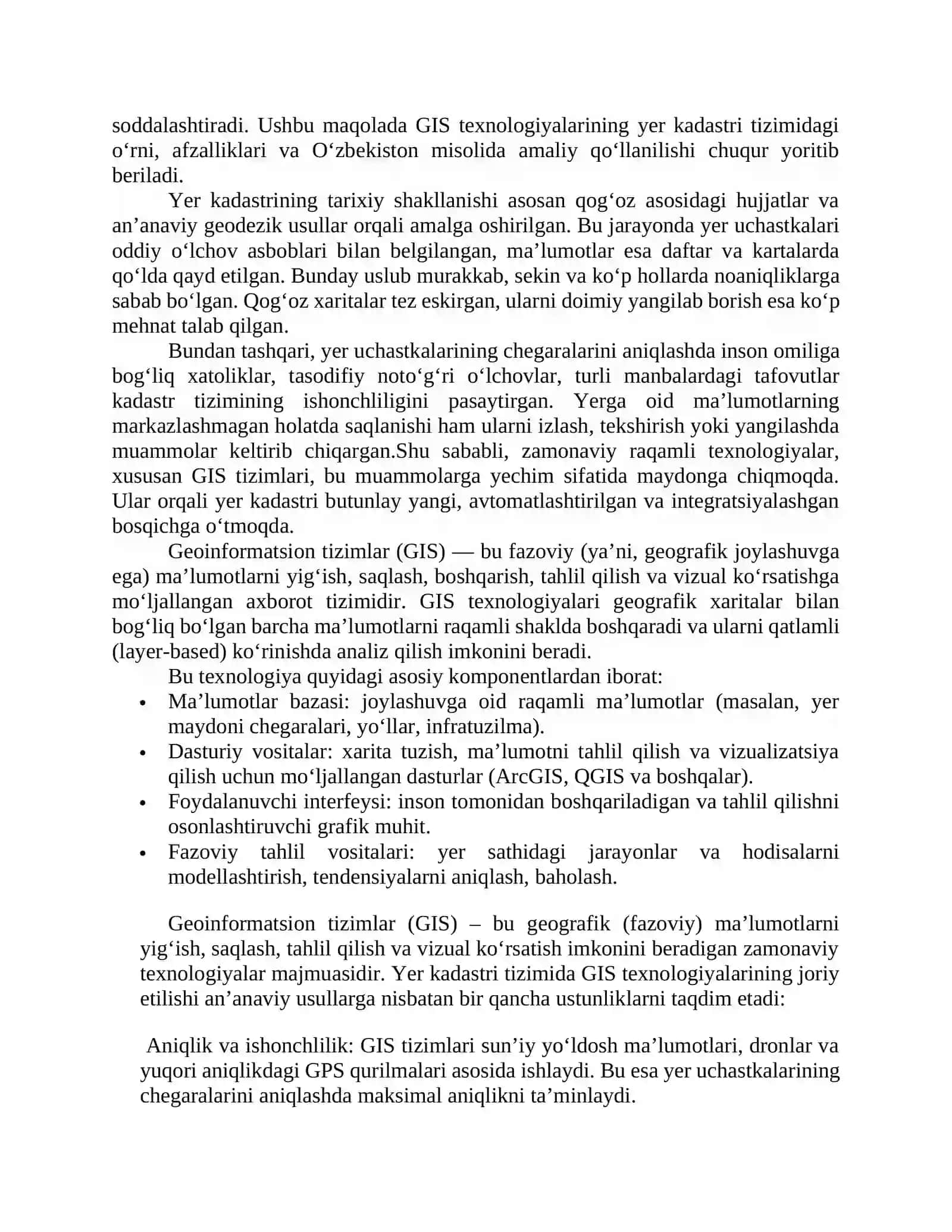 Yer kadastrida GIS texnalogiyalarining ishlatilishi 2