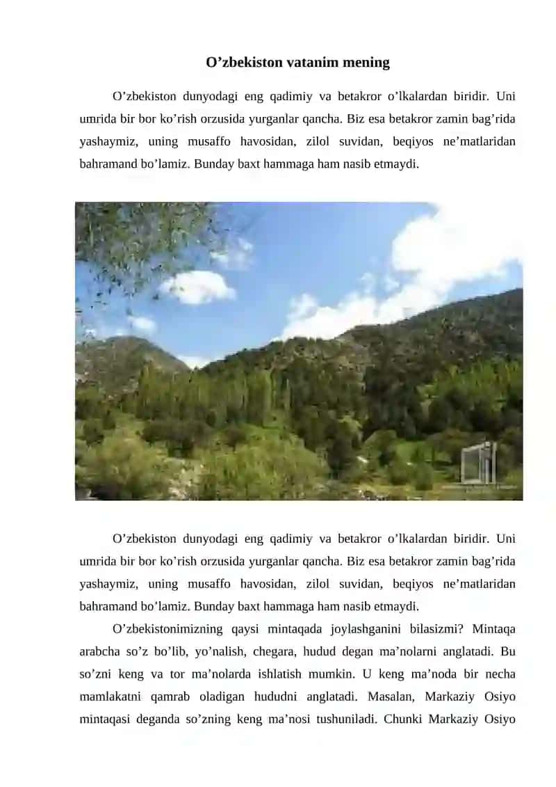 O’zbekiston vatanim mening 2