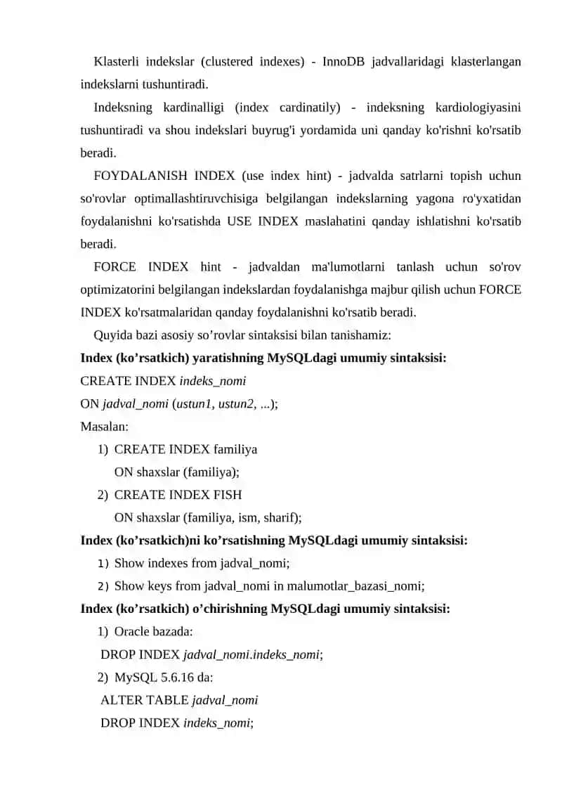SQL tilida INDEX yaratish 2