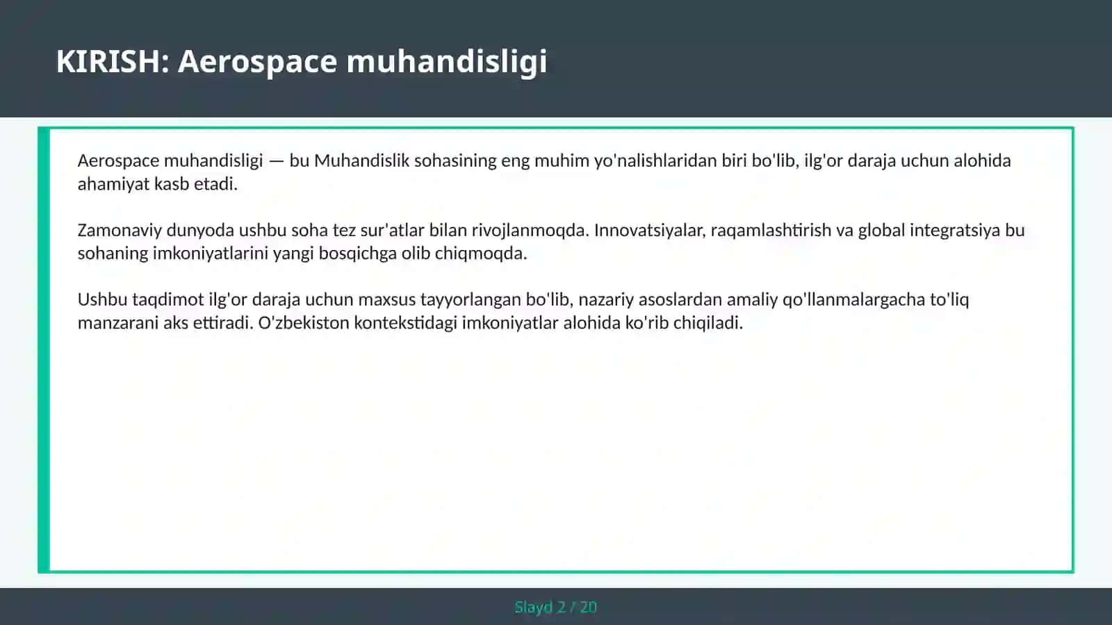 Aerospace muhandisligi 2