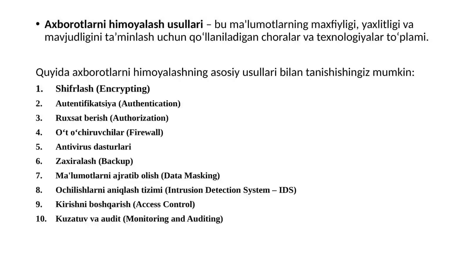 Axborotlarni himoyalash usullari 2