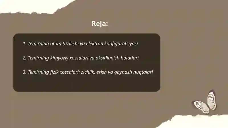 Temir elementi onin qasiyetleri temasinda 2