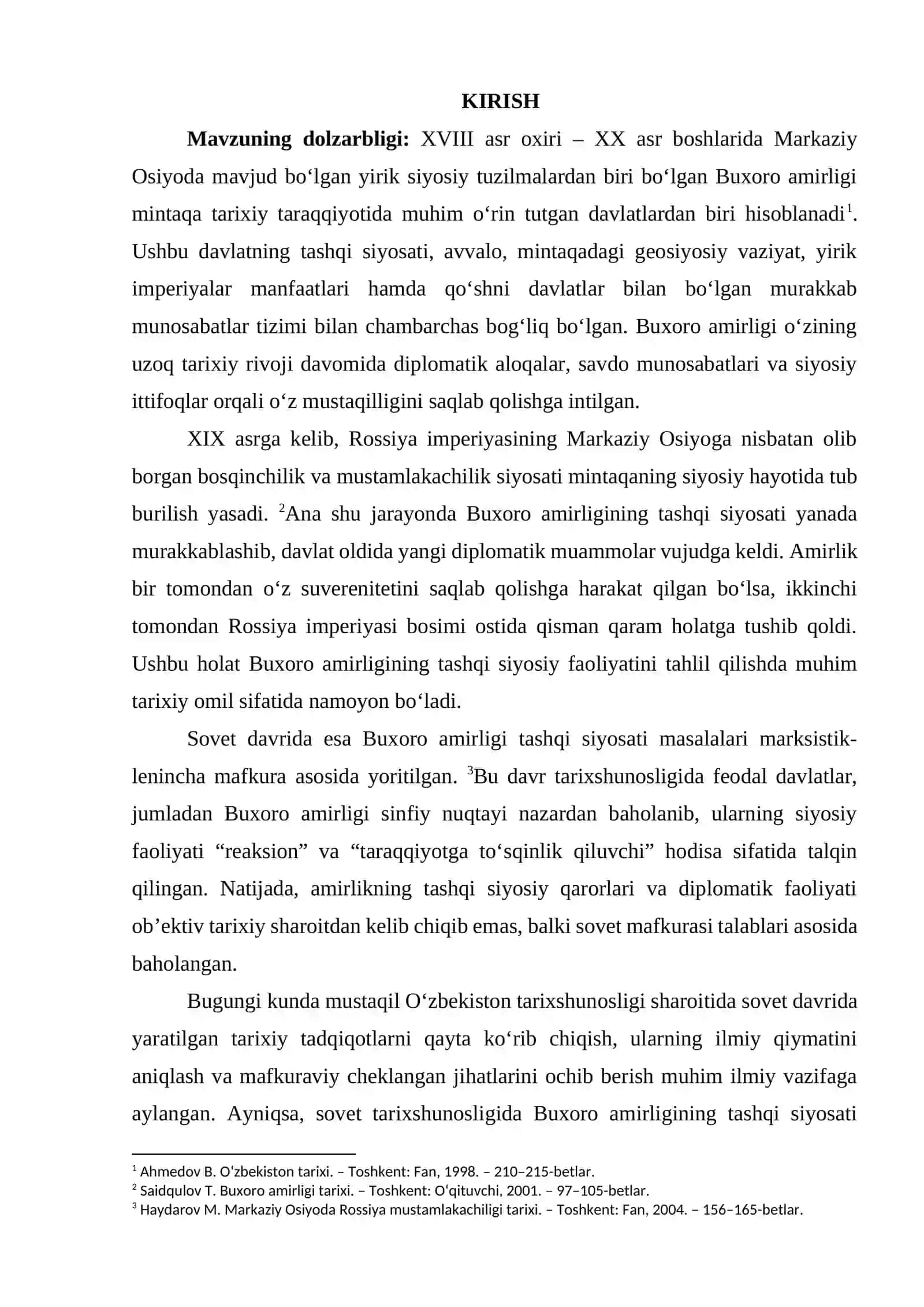 BUXORO AMIRLIGI TASHQI SIYOSAT MASALALARINING O‘RGANILISHI (SOVET DAVRI TARIXSHUNOSLIGIDA) 2
