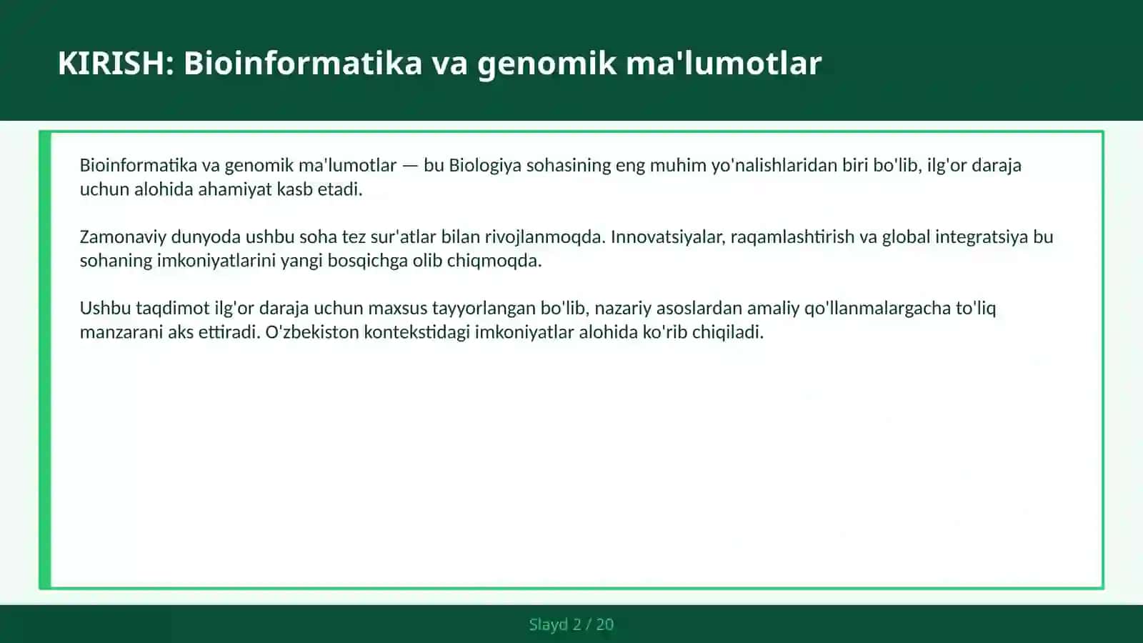 BIOINFORMATIKA VA GENOMIK MA'LUMOTLAR 2