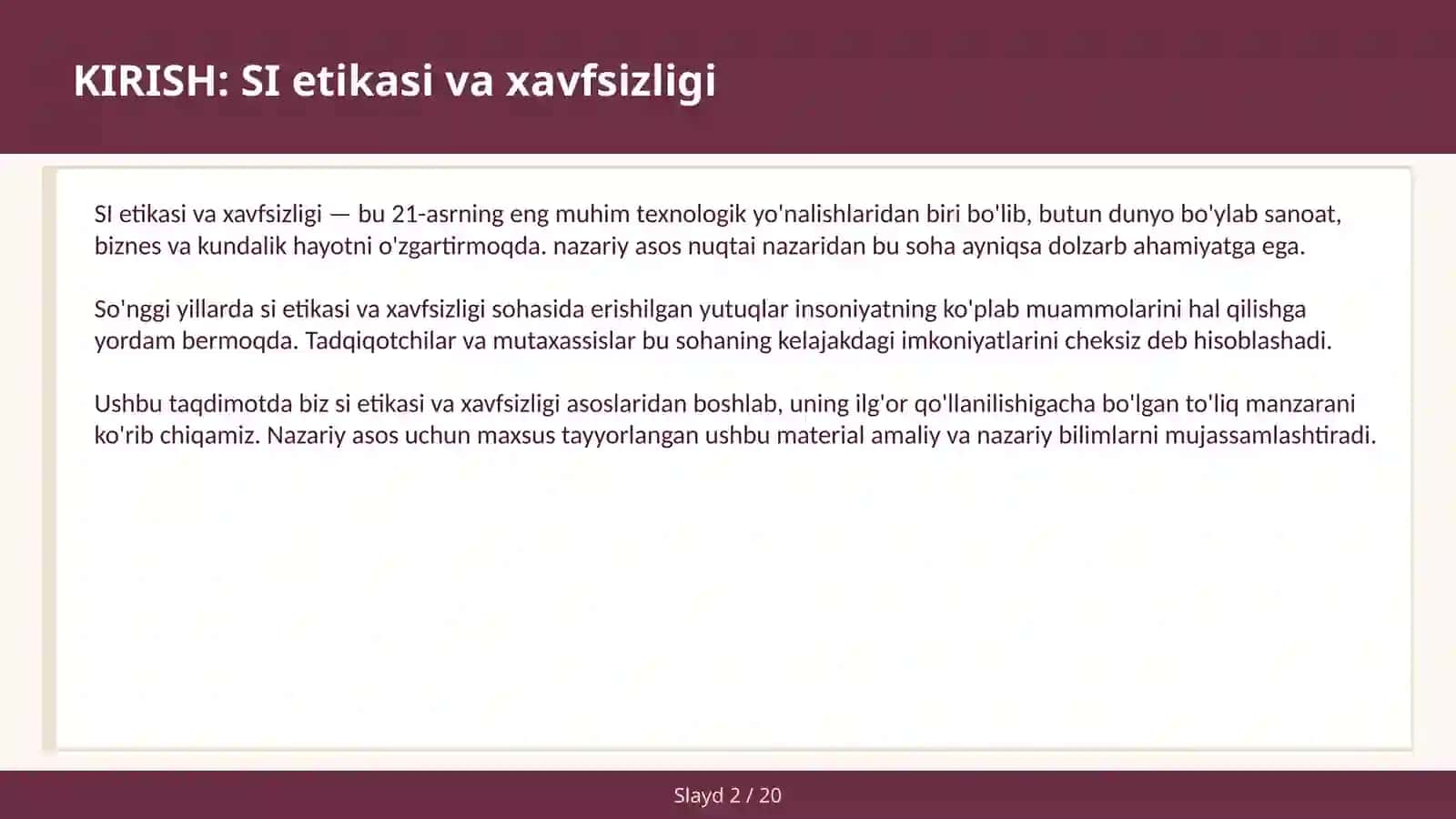 SI Etikasi va Xavfsizligi 2