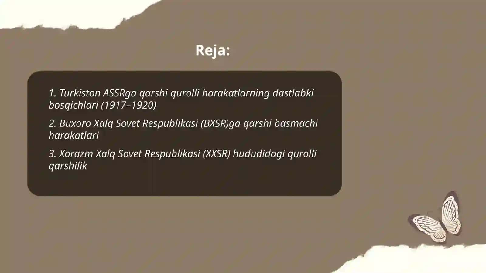 Turkistonda ASSR,BXSR va XXSR sovet hokimiyatiga qarshi qurolli harakatlar 2