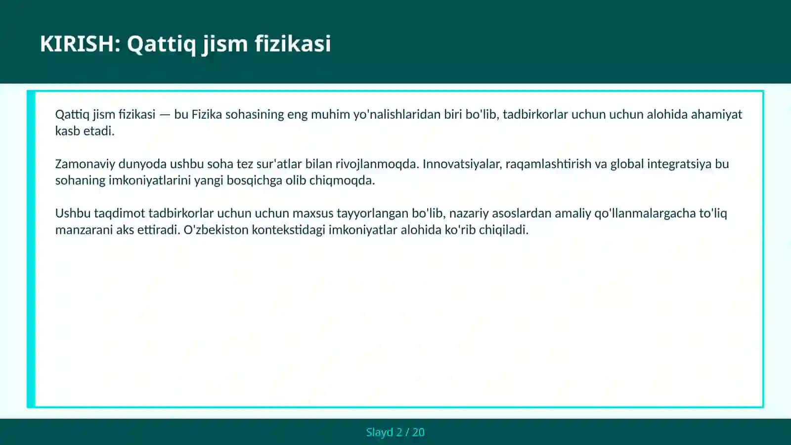 QATTIQ JISM FIZIKASI 2