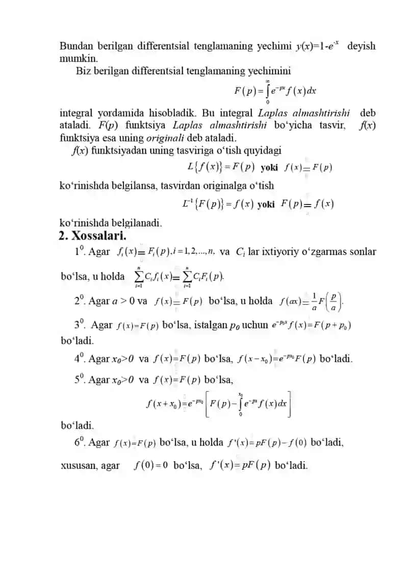 Laplas almashtirishlari 2