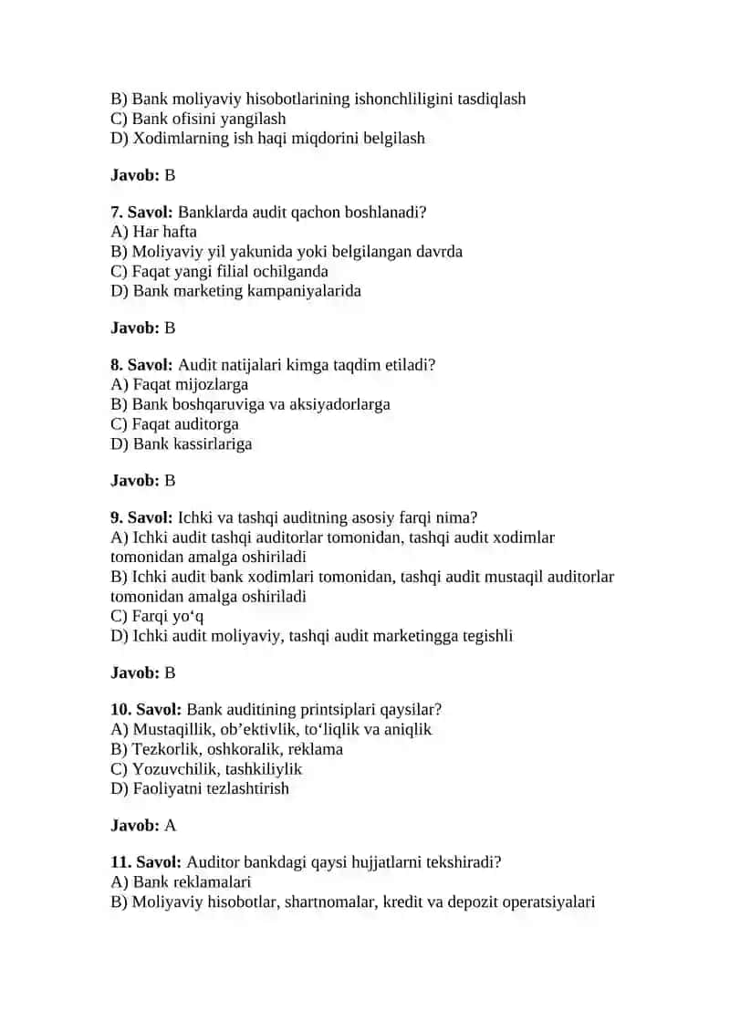 Banklarda audit hisobi – Test 2