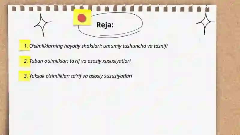 O'simliklarning hayotiy shakllari. Tuban va yuksak o'simliklar 2