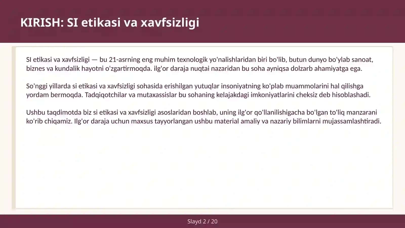 SI ETIKASI VA XAVFSIZLIGI 2