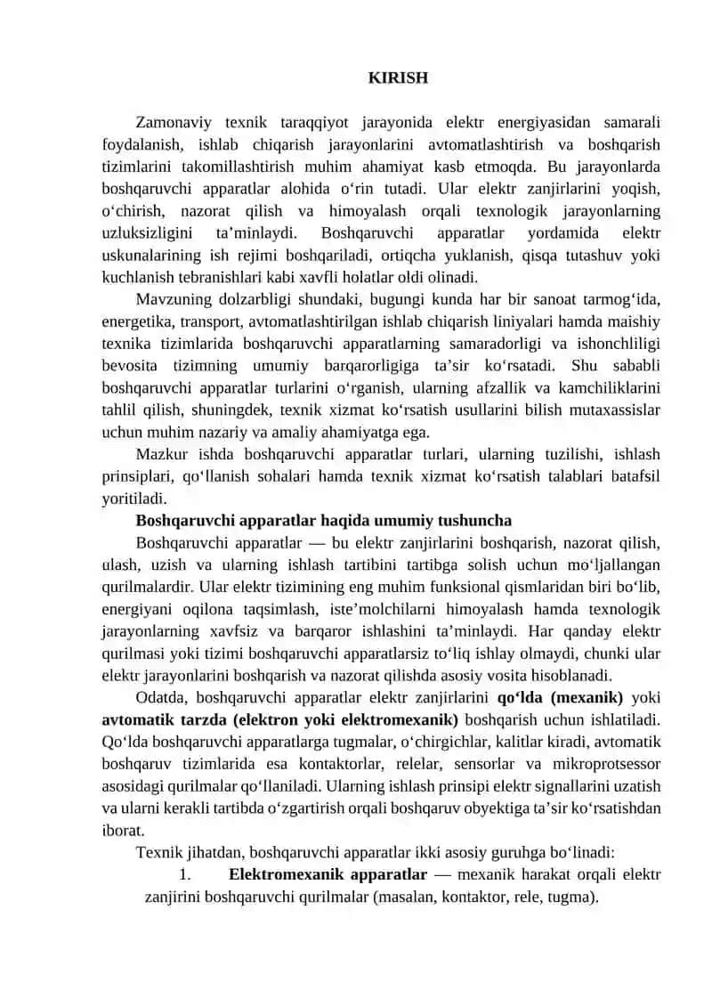 Boshqaruvchi apparatlar turlari 2