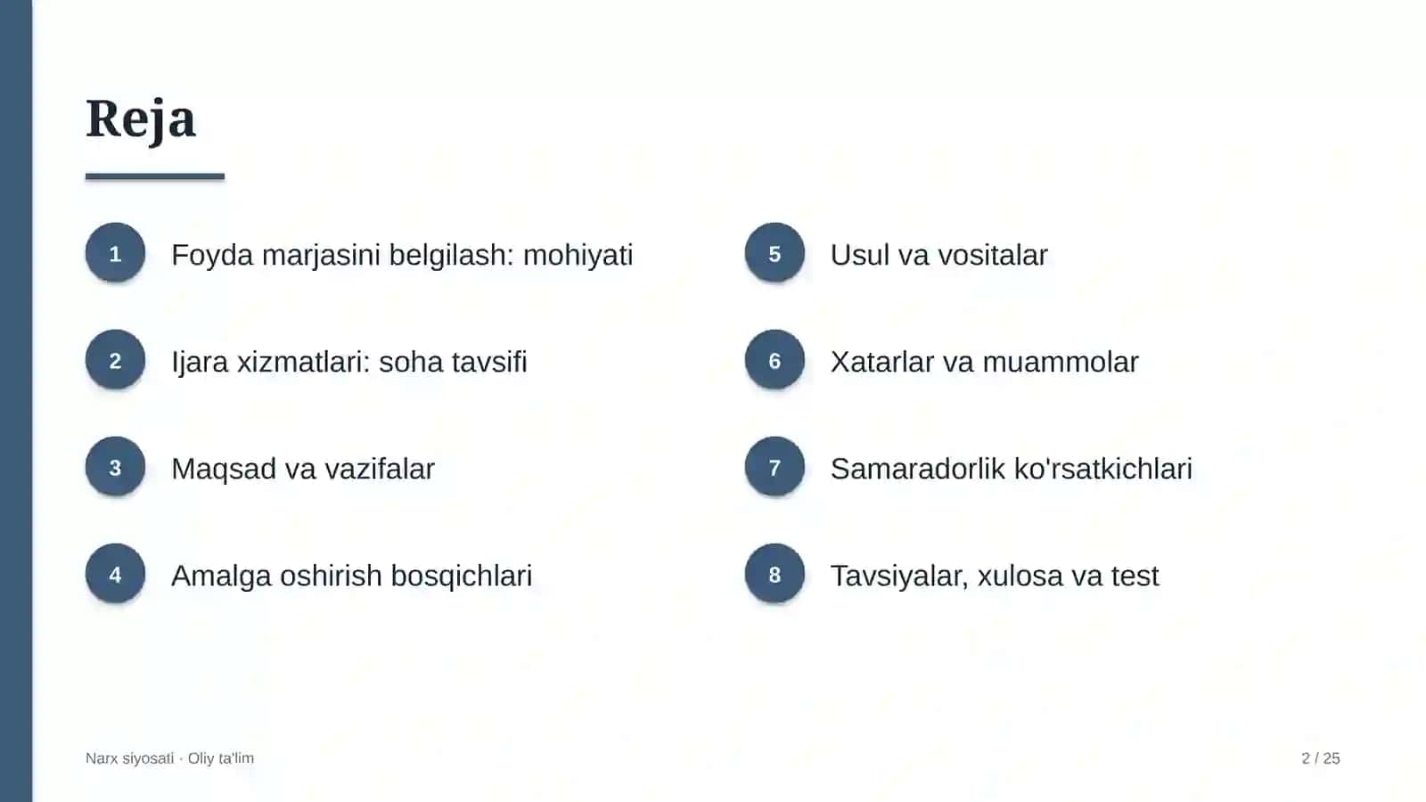 Ijara xizmatlarida foyda marjasini belgilash 2