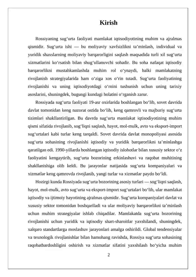 Rossiyaning Sug‘urta Faoliyati 2