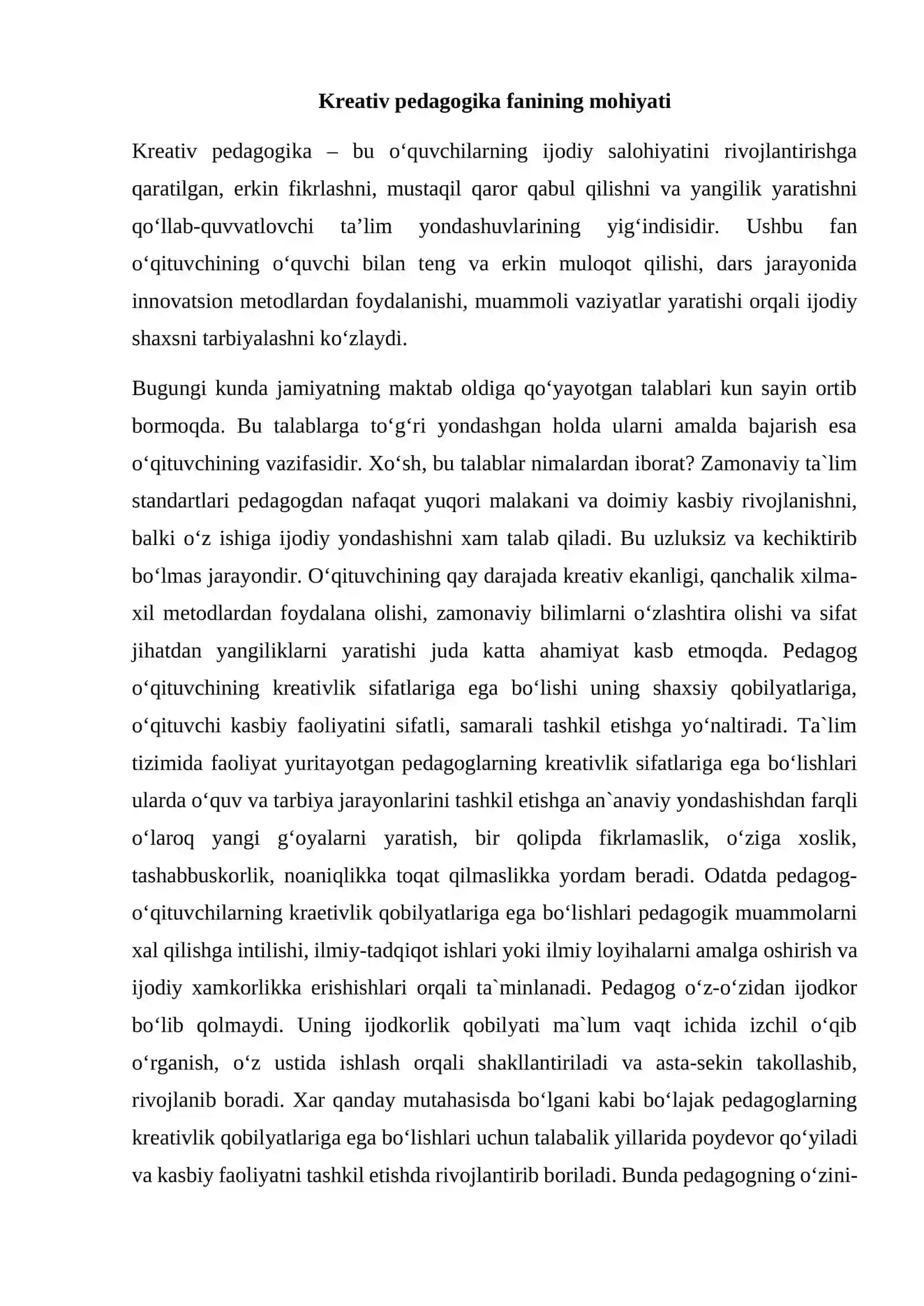 Kreativ pedagogika fanini o’qitishda axborot texnologiyalaridan foydalanishning ahamiyati va zarurati 2