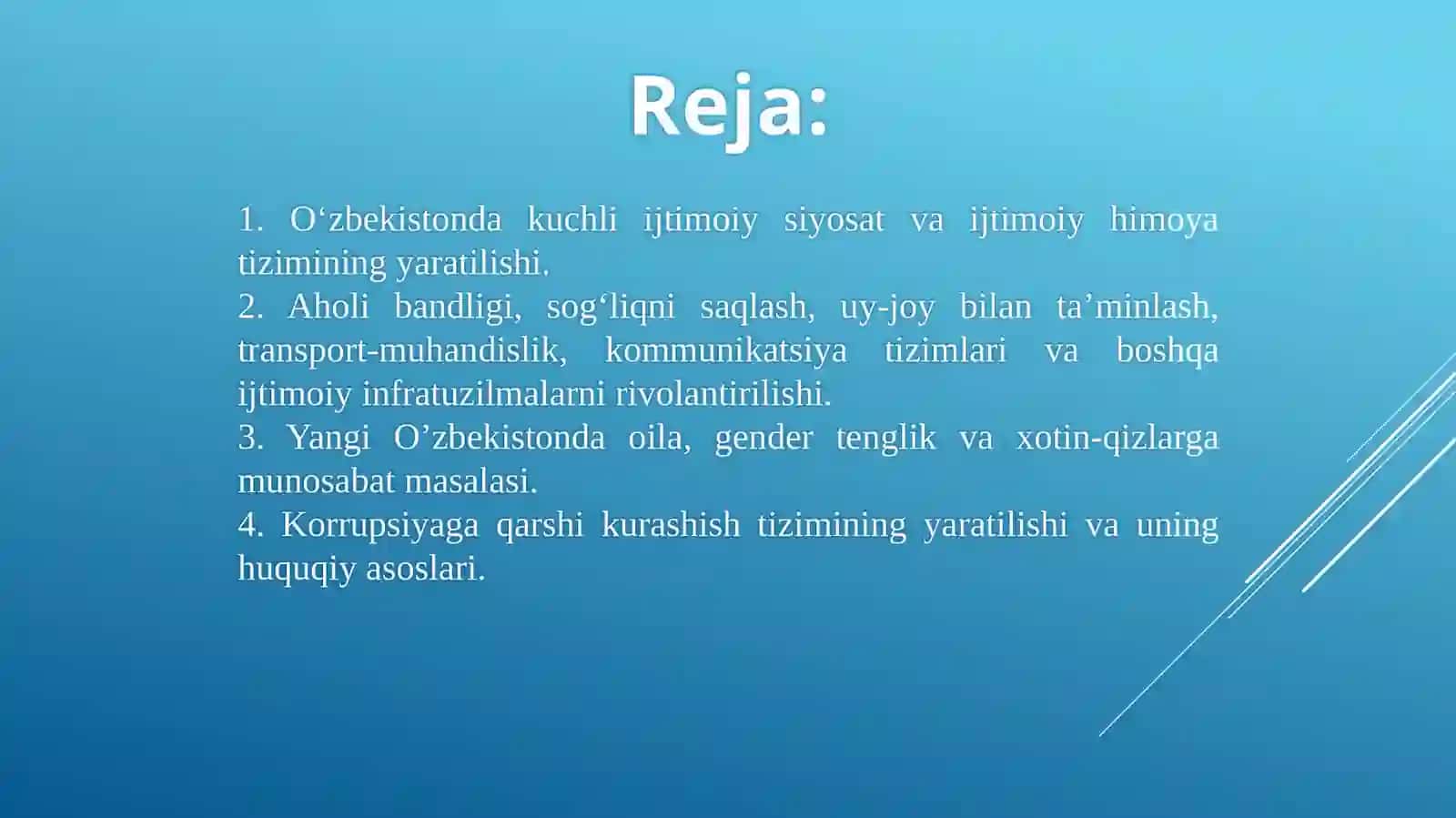 O'zbekiston Respublikasidagi ijtimoiy sohadagi islohotlar 2
