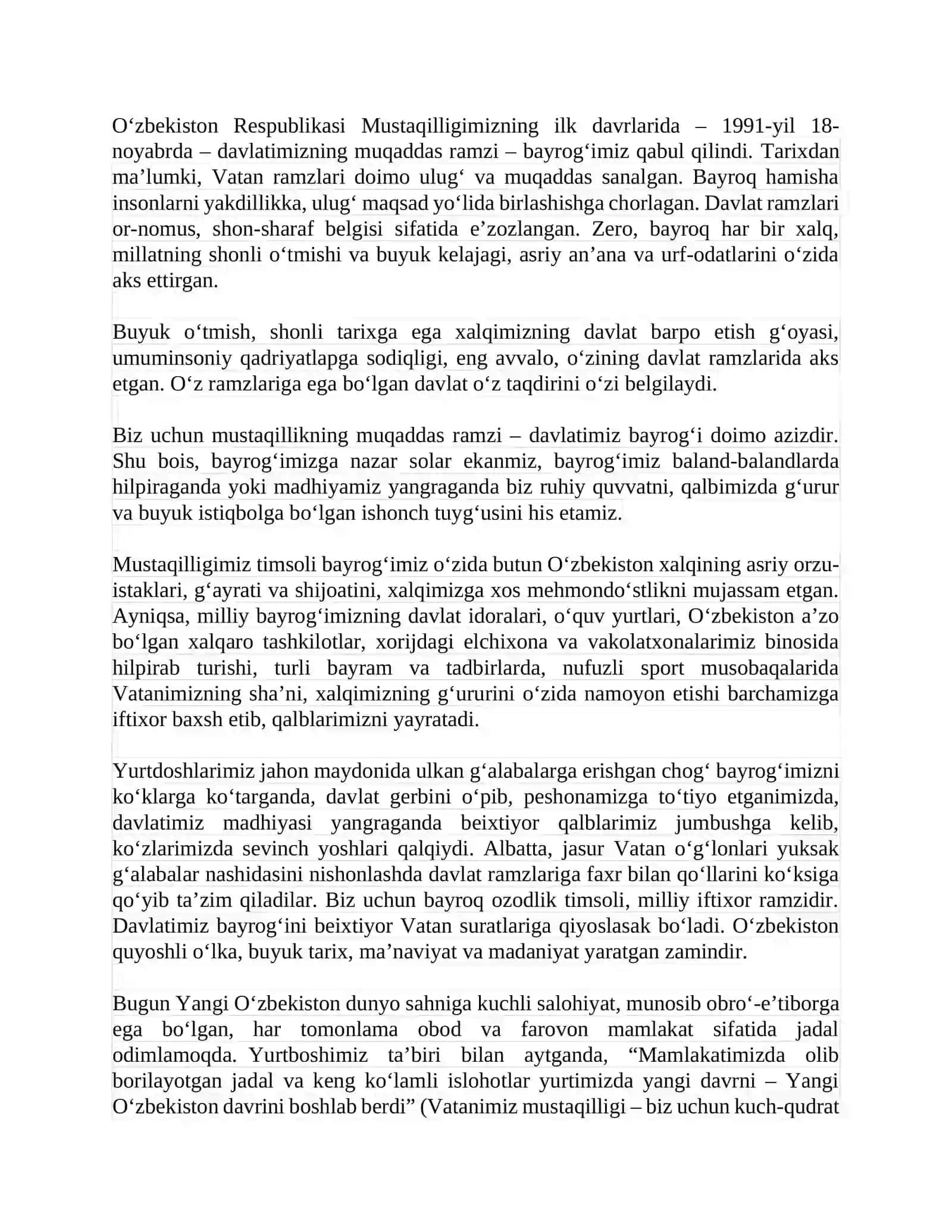 Bayrog‘imiz jahon o‘zra hilpirayversin 2