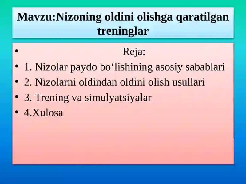 Nizoning oldini olishga qaratilgan treninglar 2