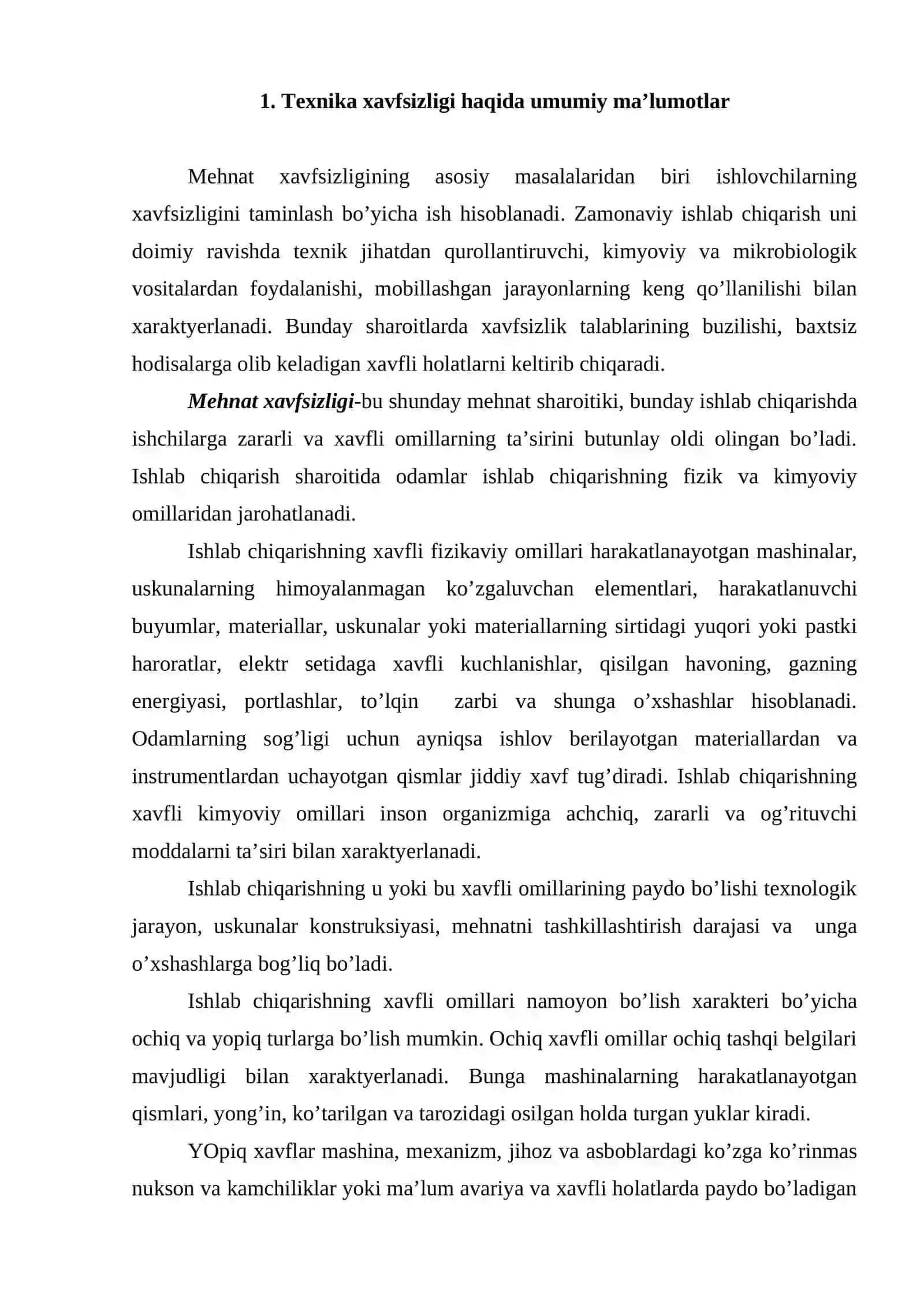 Texnika xavfsizligi asoslari. Mehnat xavfsizligini taminlashning texnik vositalari 2