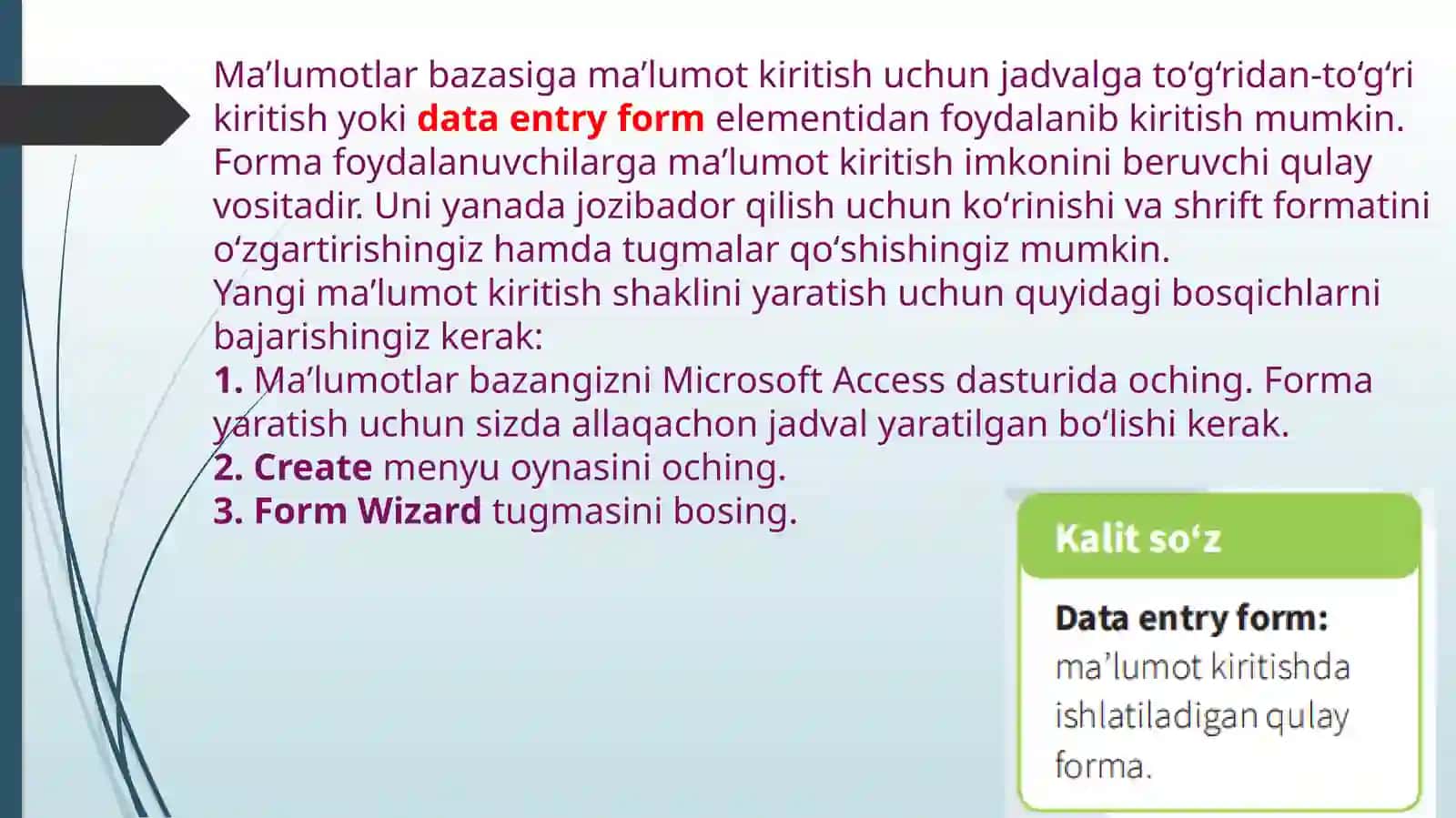 Maʼlumotkiritish formasini yaratish 2