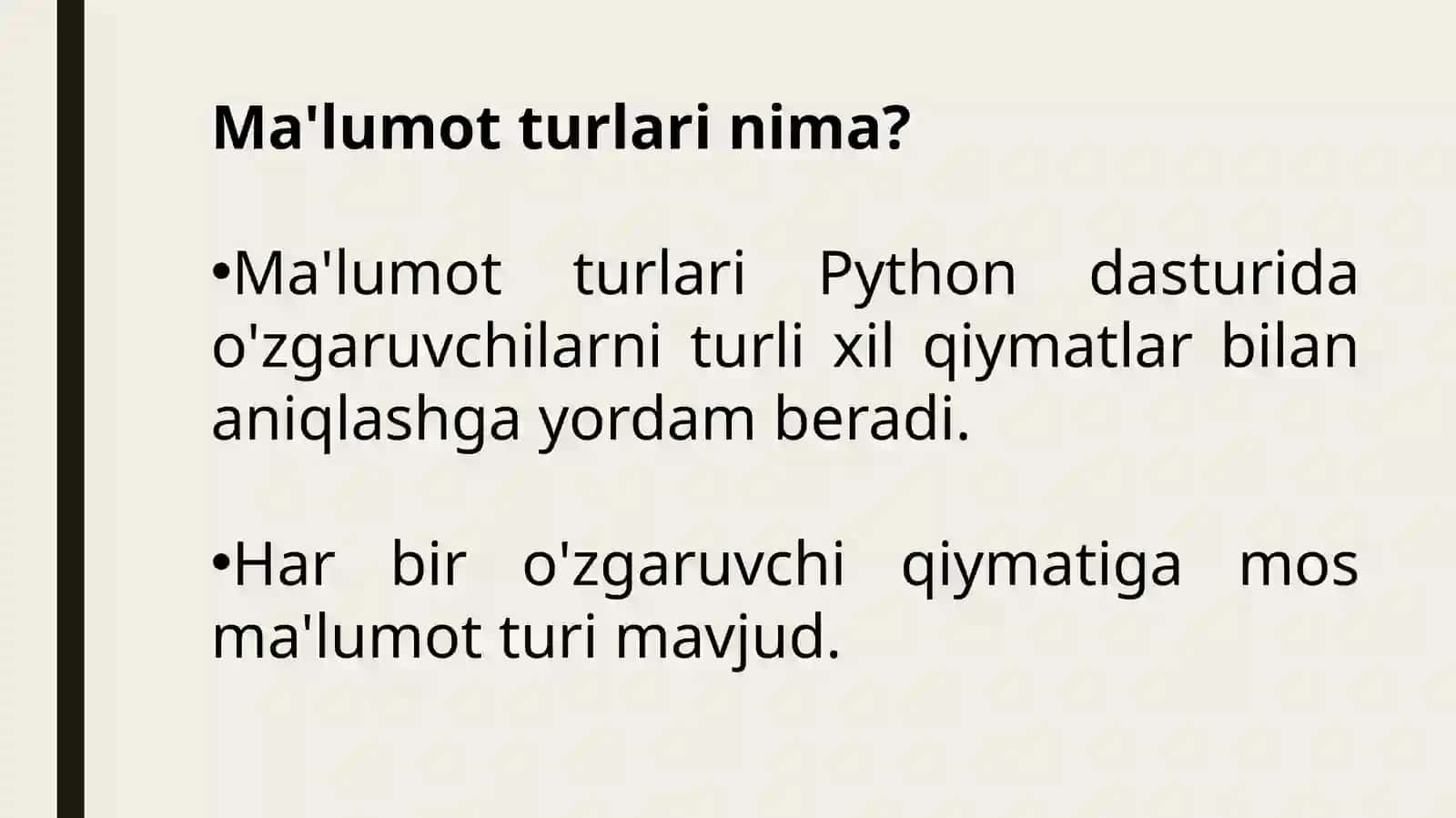 Python Ma'lumot Turlari 2
