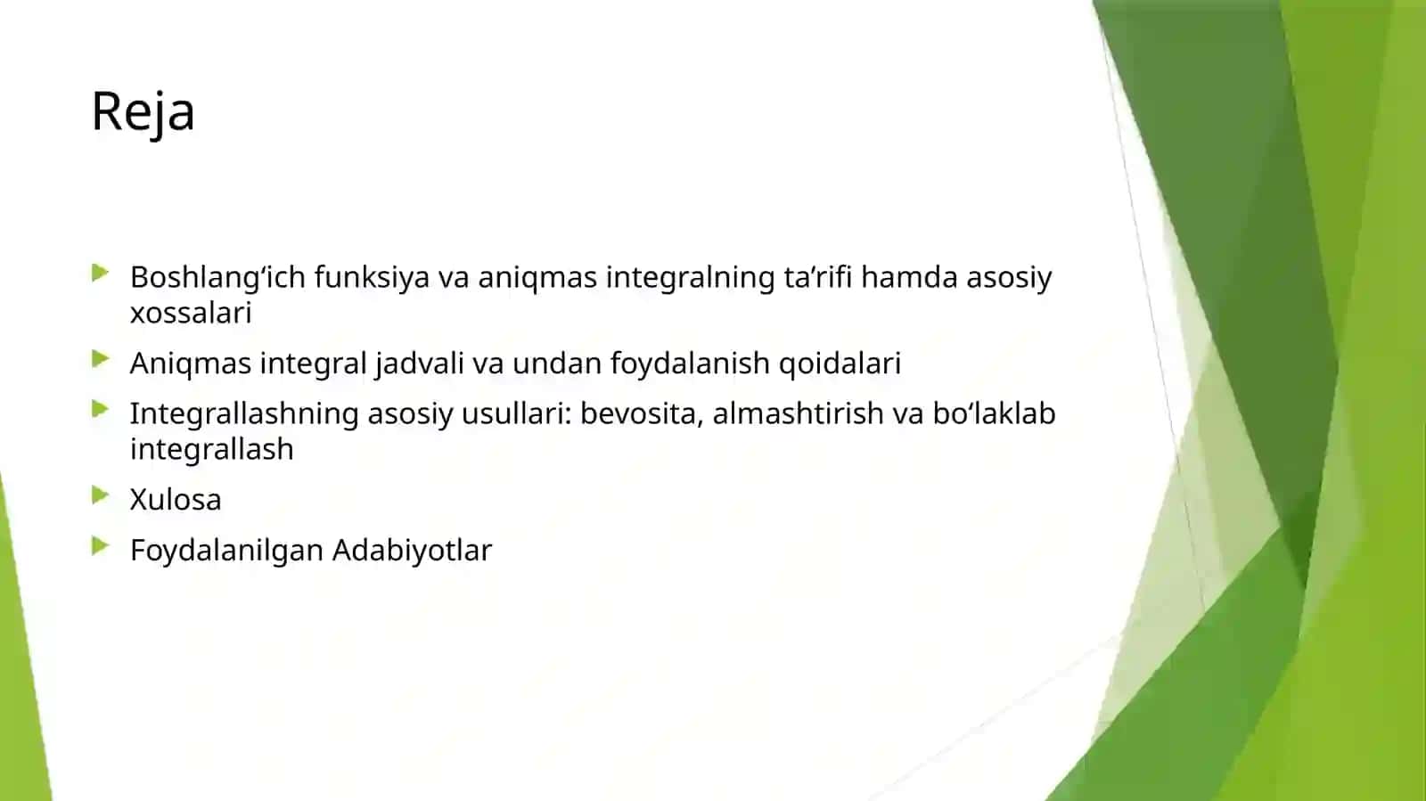 Boshlang‘ich funksiya va aniqmas integralning ta’rifi 2