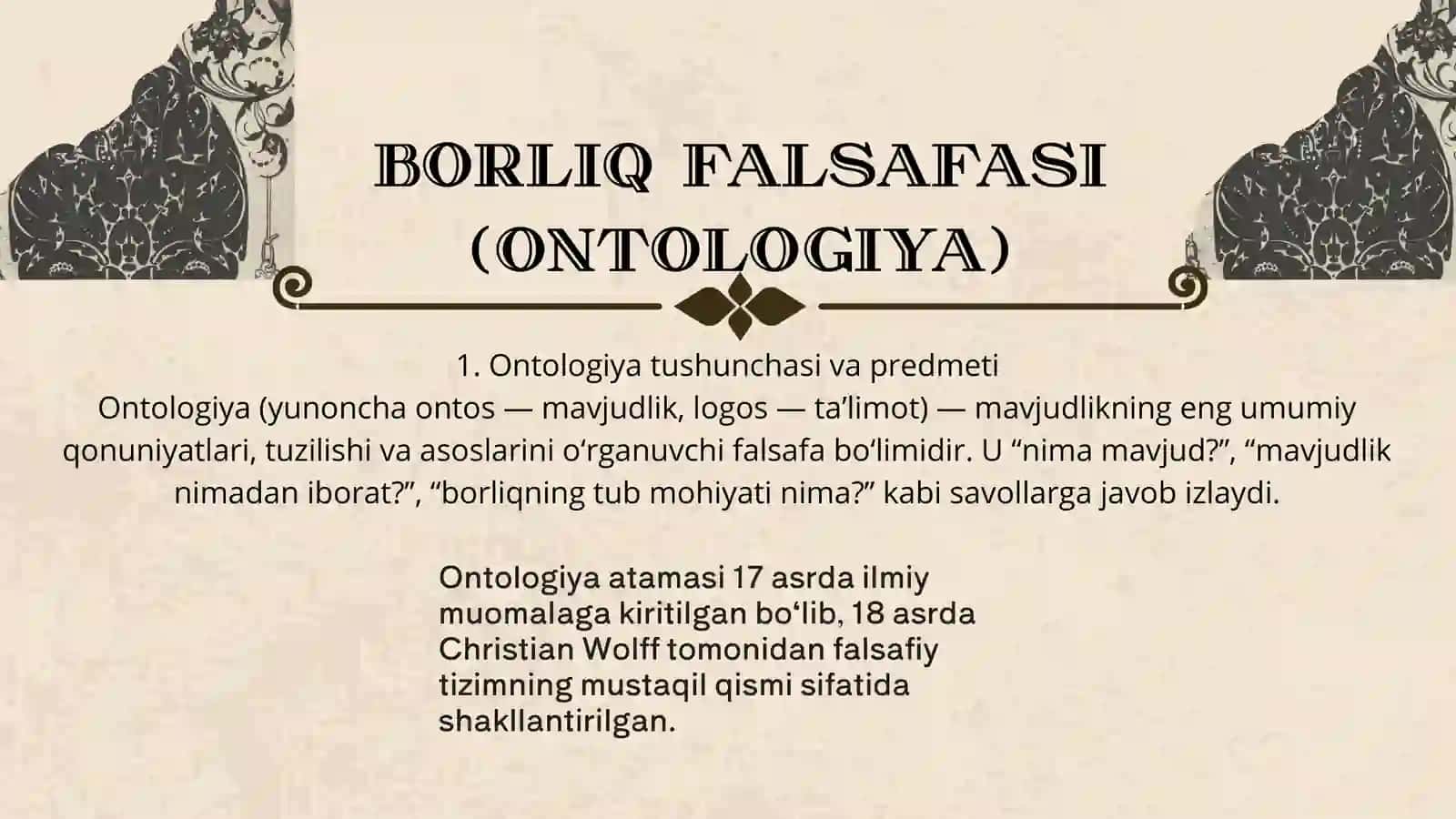 BORLIQ FALSAFASI (ONTOLOGIYA) 2