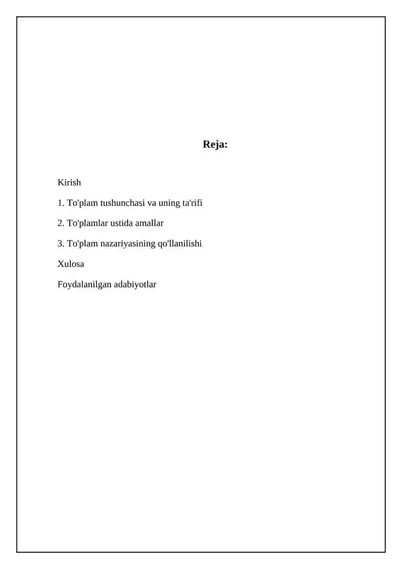Toʻplam ta'rifi. Toplamlar ustida amallar 2