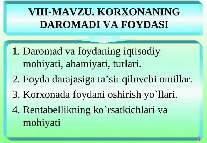 Korxonaning Daromadi va Foydasi 2