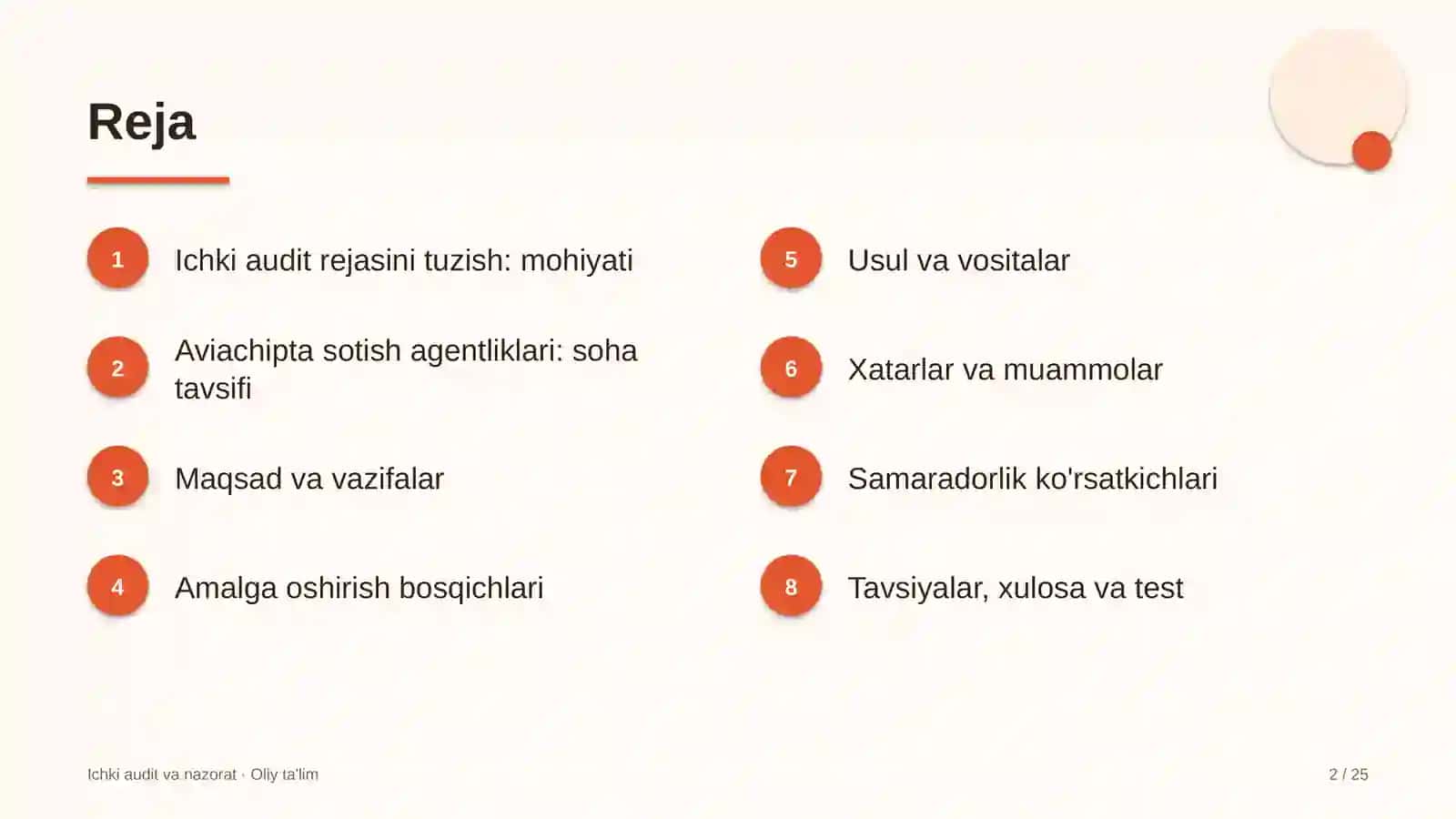 Aviachipta sotish agentliklarida ichki audit rejasini tuzish 2