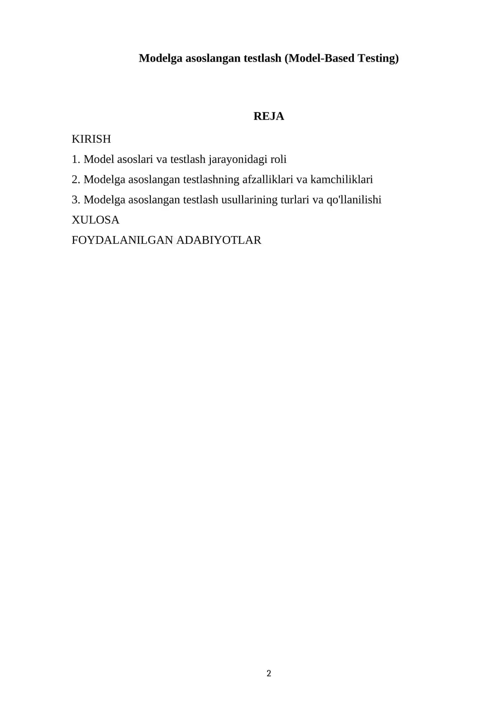 Modelga asoslangan testlash (Model-Based Testing) 2