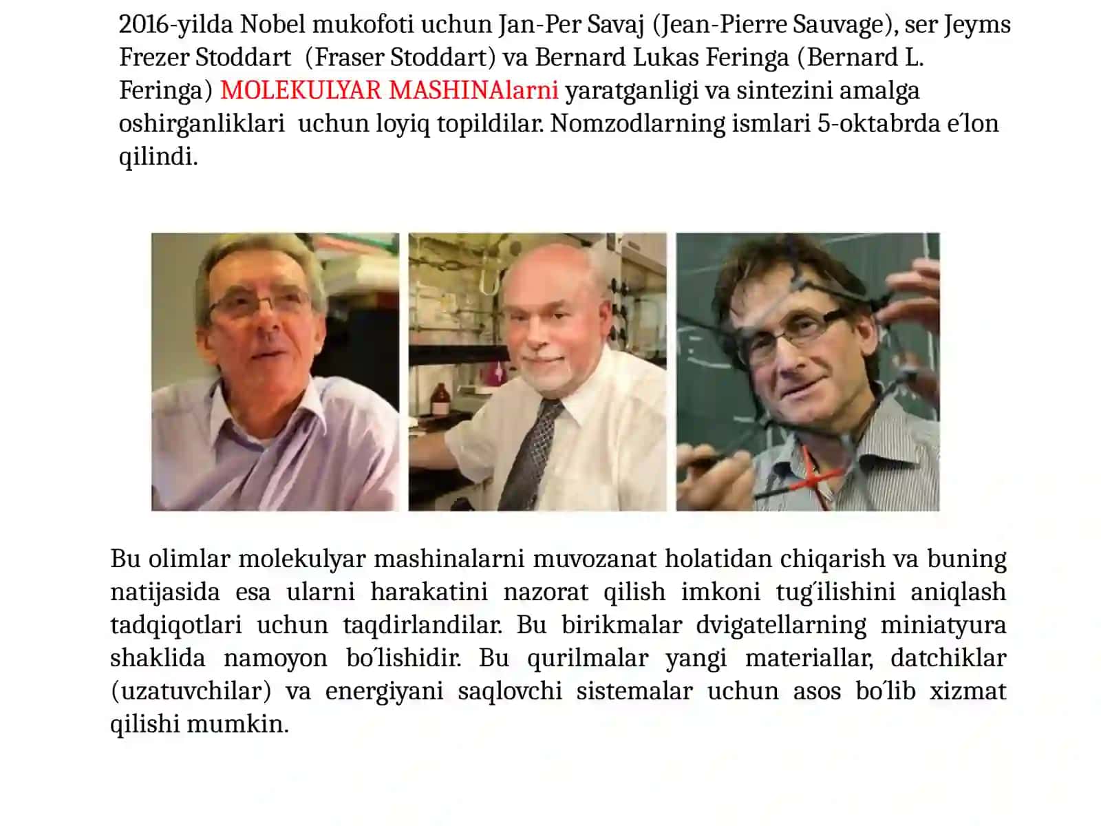Kimyodan nobel mukofoti-2016 2