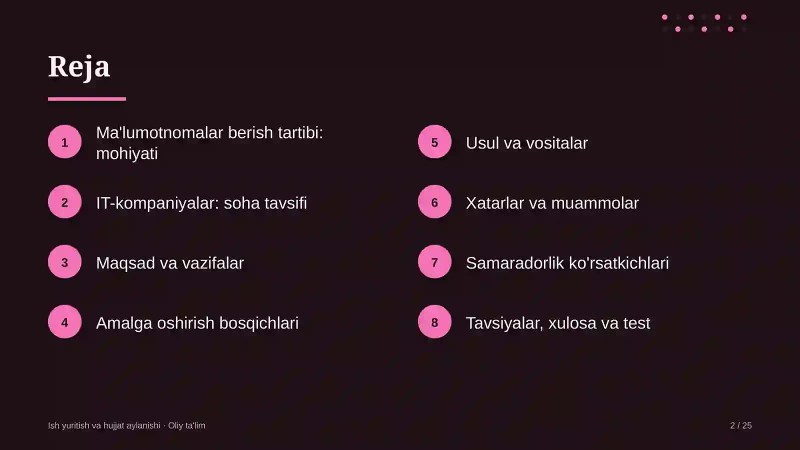 IT-kompaniyalarda ma'lumotnomalar berish tartibini belgilash 2