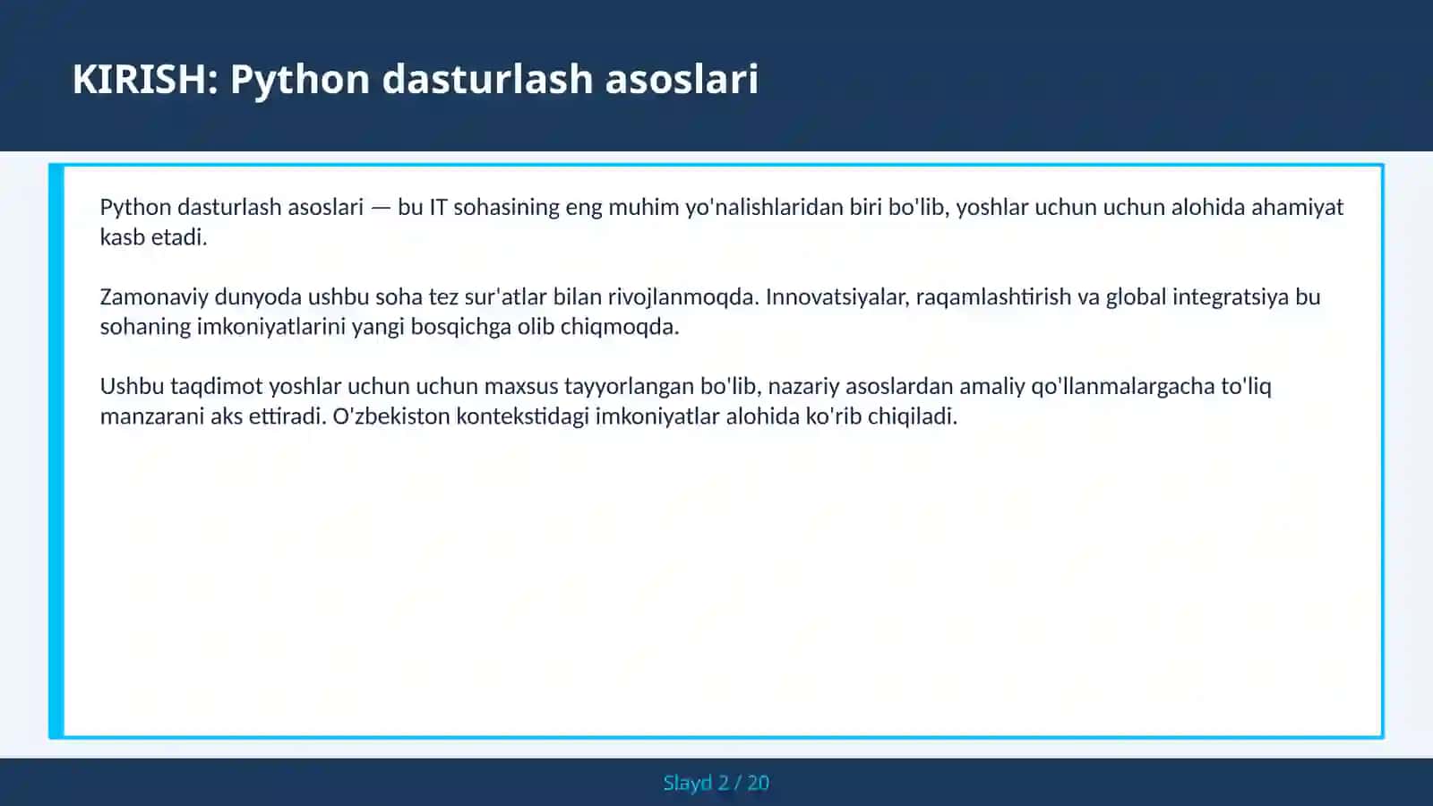 PYTHON DASTURLASH ASOSLARI 2