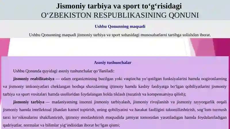 Jismoniy tarbiya va sportga oid xuquqiy me'yoriy hujjatlar 2