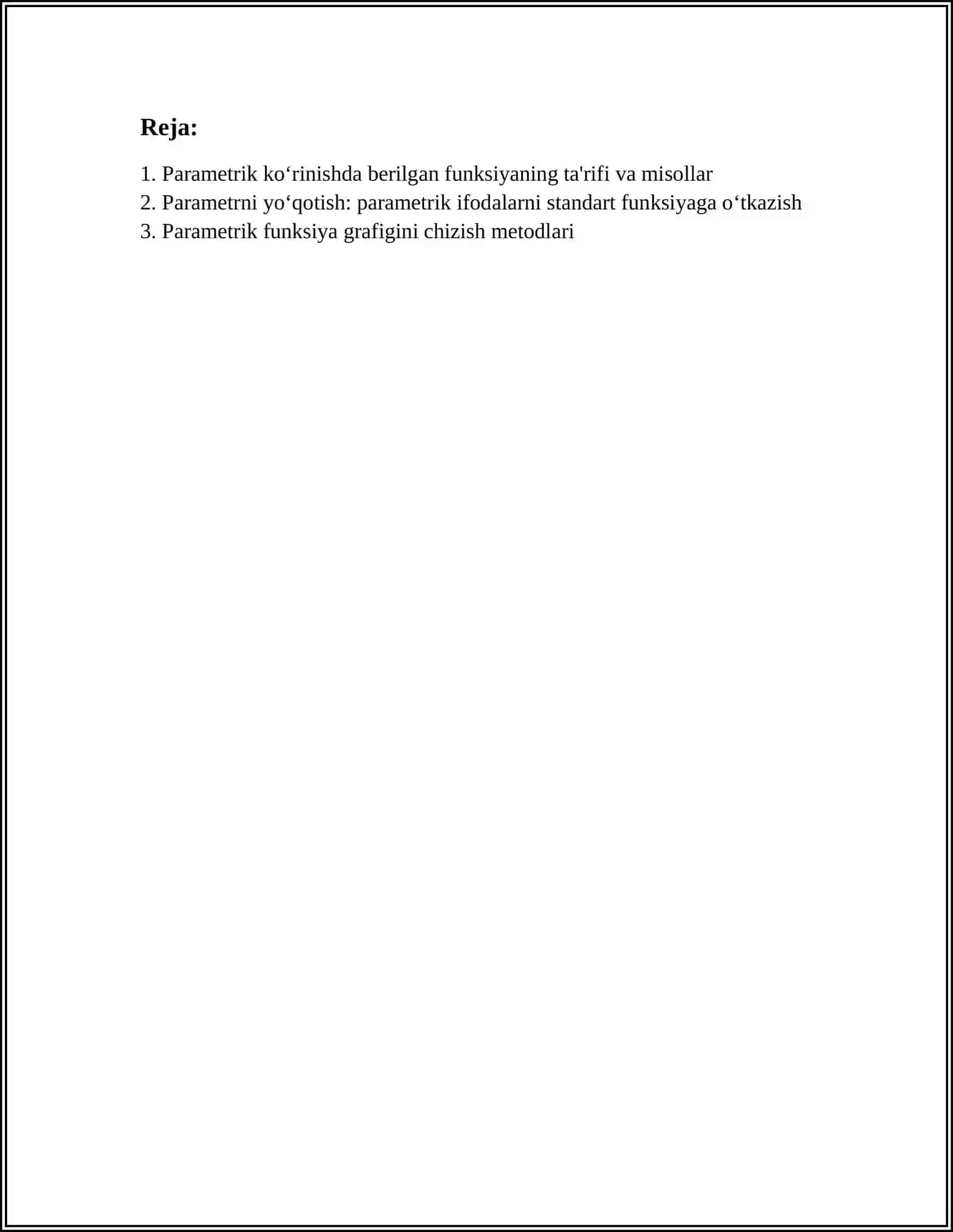 PARAMETRIK KÒRINISHDA BERILGAN FUNKSIYQ 2