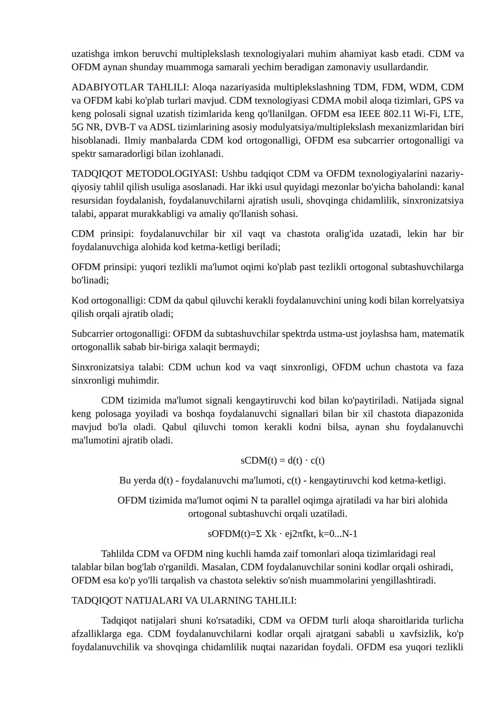 MULTIPLEKSLASH USULLARI: CDM VA OFDM 2