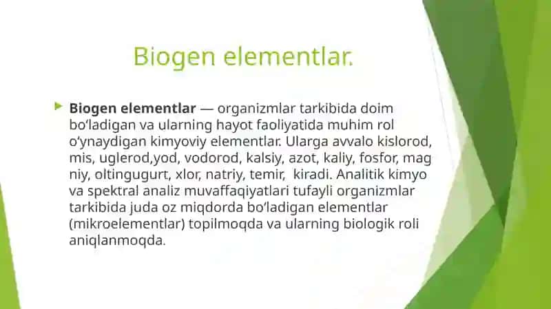 Biogen moddalar haqida tushuncha hosil qilish. 2