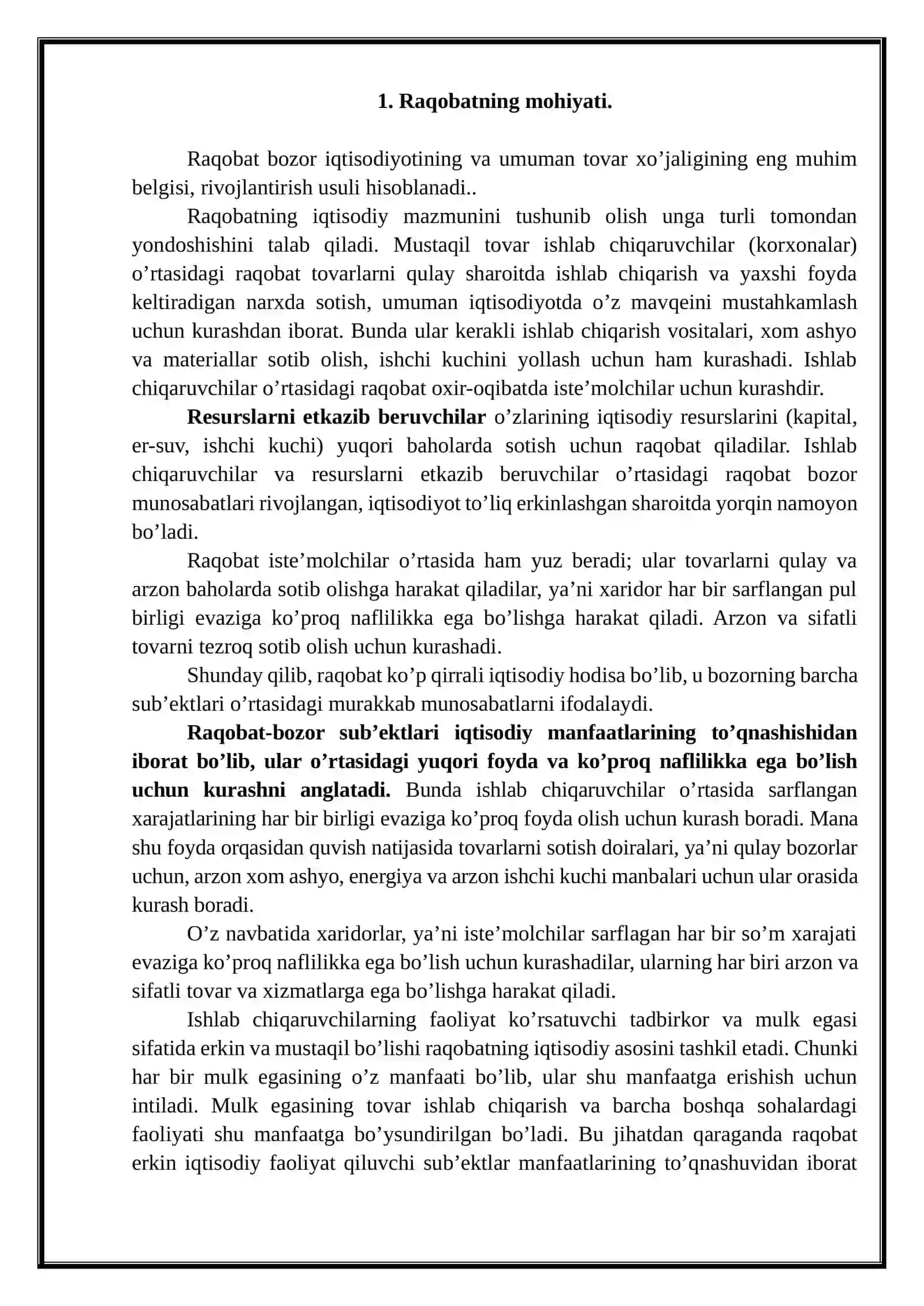 Raqobat nazariyasi. Mukammal va nomukammal raqobat 2