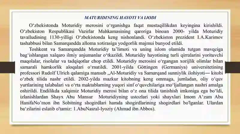 ABU MANSUR AL-MATURIDINING HAYOTI VA IJODI 2