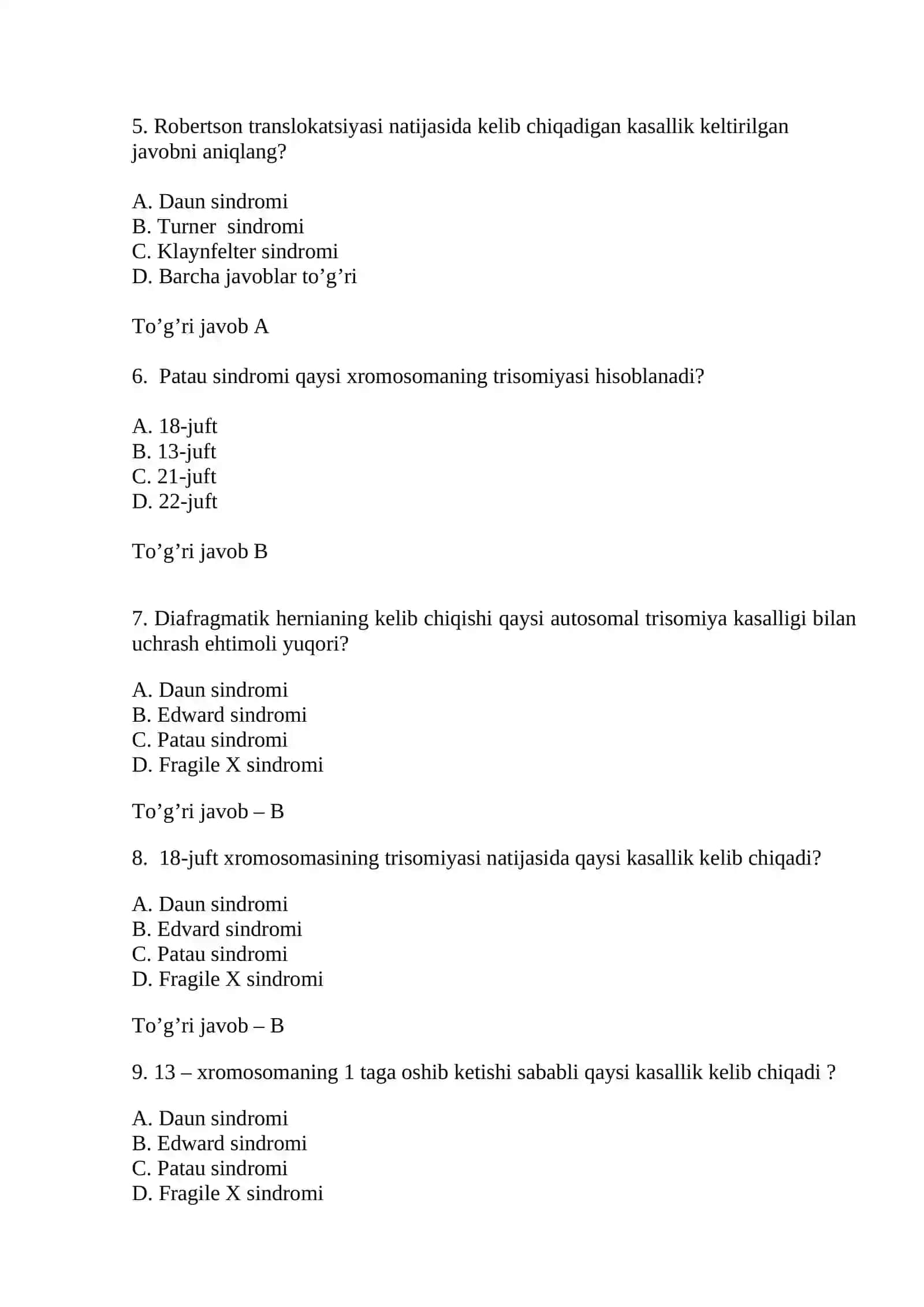 AUTOSOMAL TRISOMIYALAR test 2