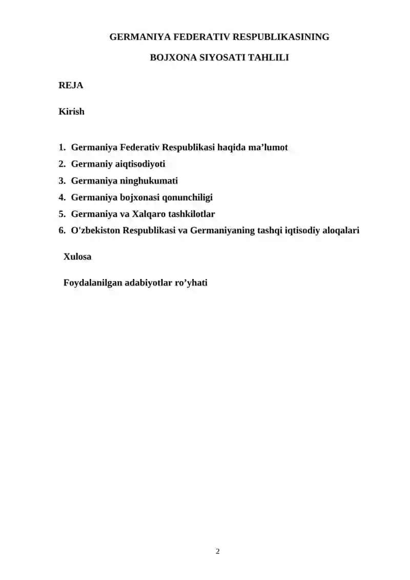 GERMANIYA FEDERATIV RESPUBLIKASINING BOJXONA SIYOSATI TAHLILI 2