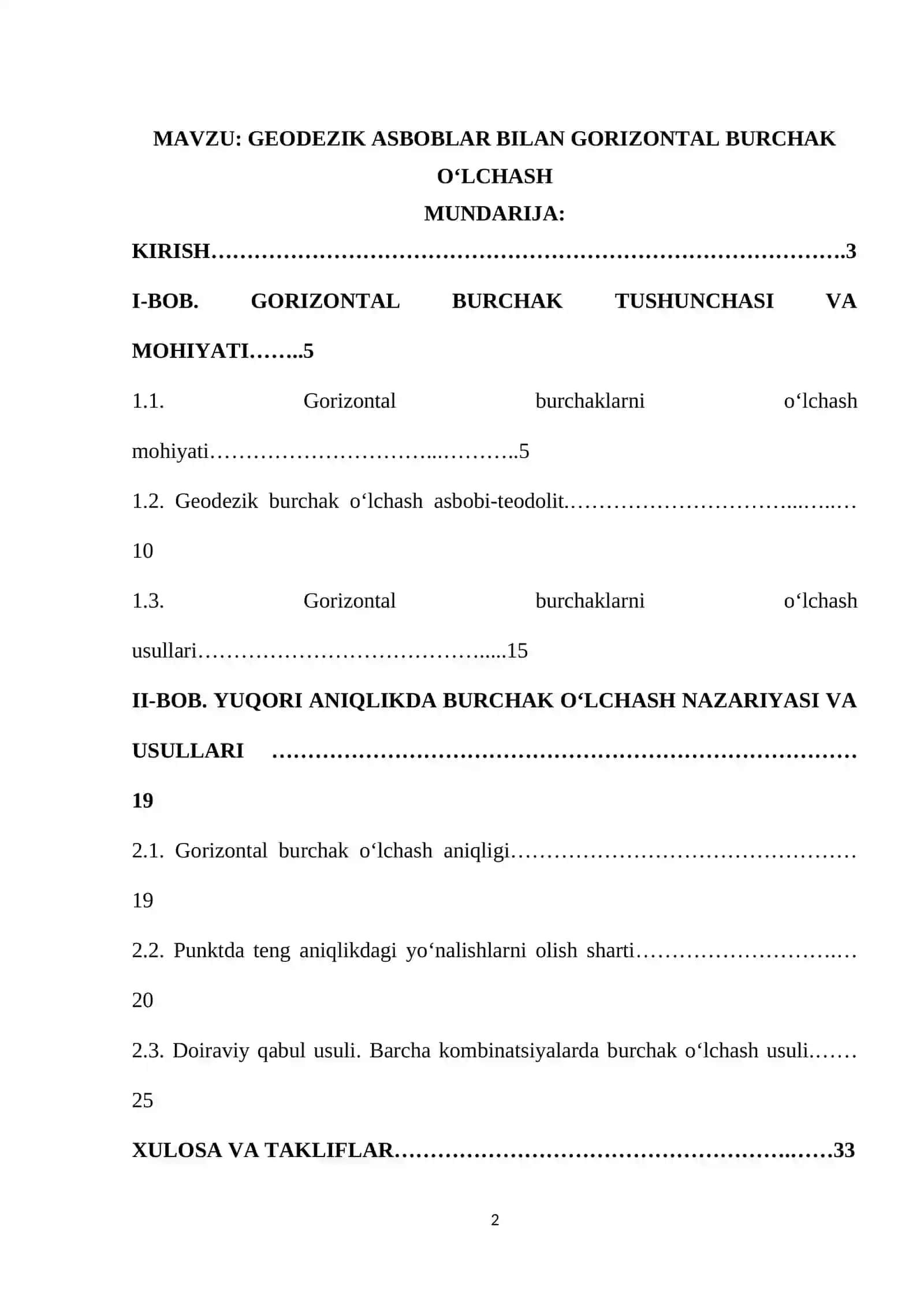 Geodezik asboblar bilan gorizontal burchaklarni o'lchash 2