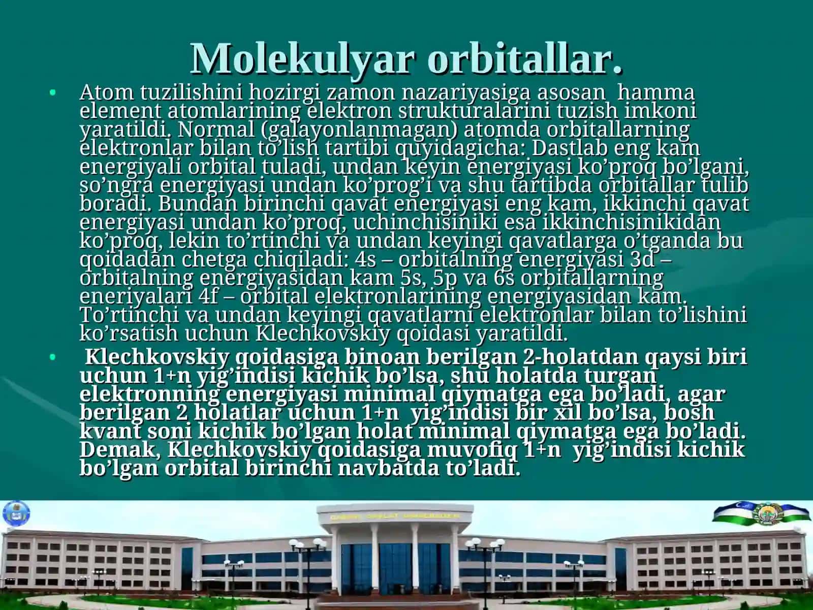 Molekulyar orbitallar (mo)nasariyasi. energetik darajasi 2