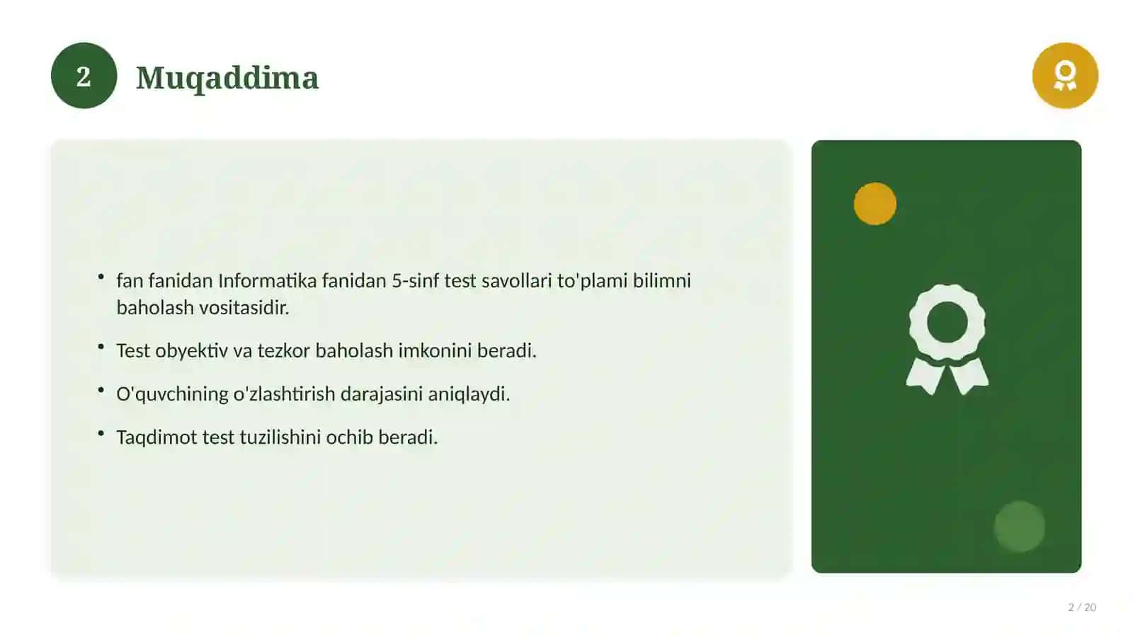 Informatika fanidan 5-sinf test savollari to'plami 2