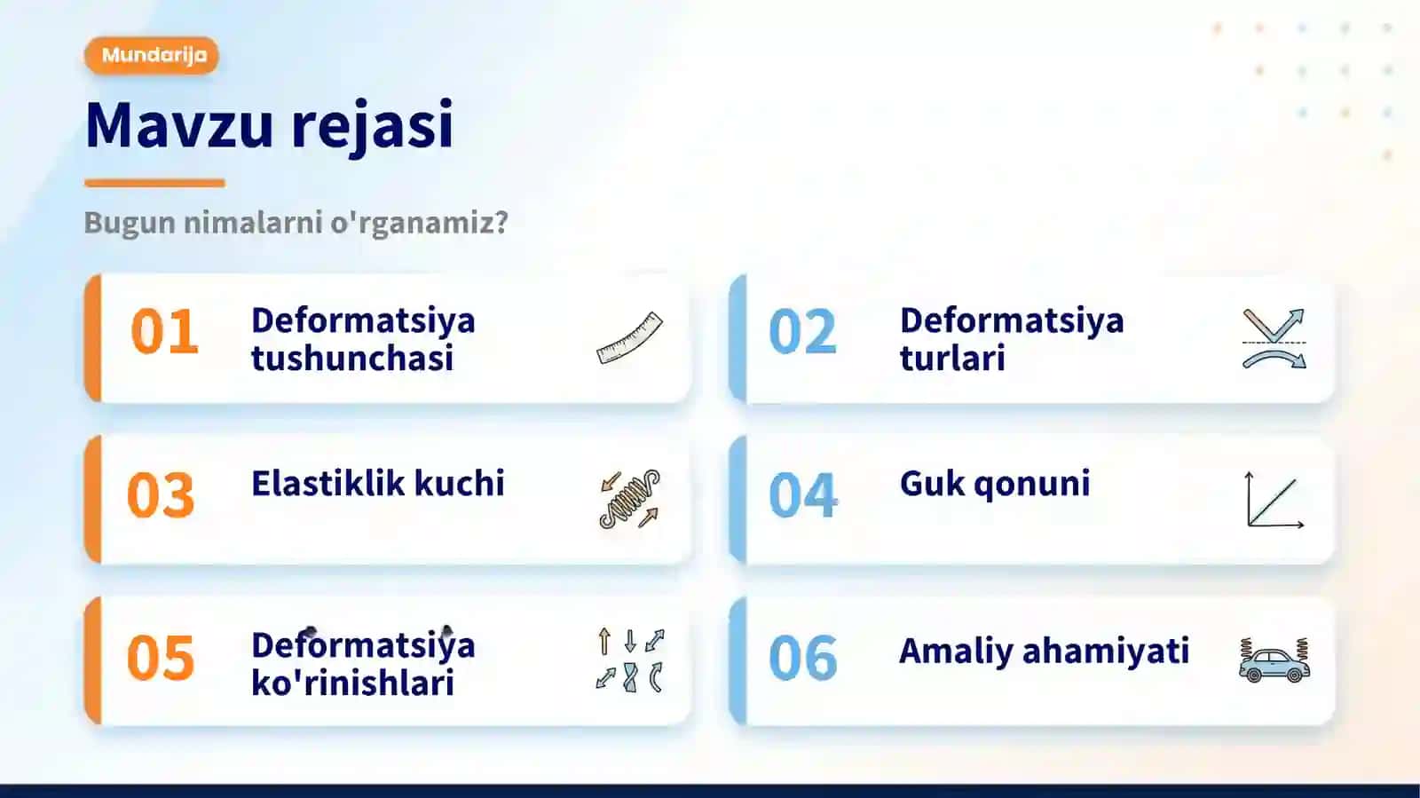 Elastik jism.Elastiklik kuchi.Deformatsiyaningturlari 2